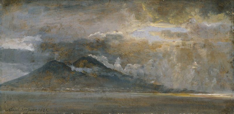 Paisaje de La Bahía de Nápoles con el Vesubio, pintura al óleo de Johan Christian Dahl