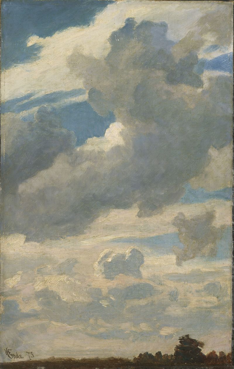 Air Study de Hans Gude, óleo sobre tela representando uma paisagem tranquila com um vasto céu.