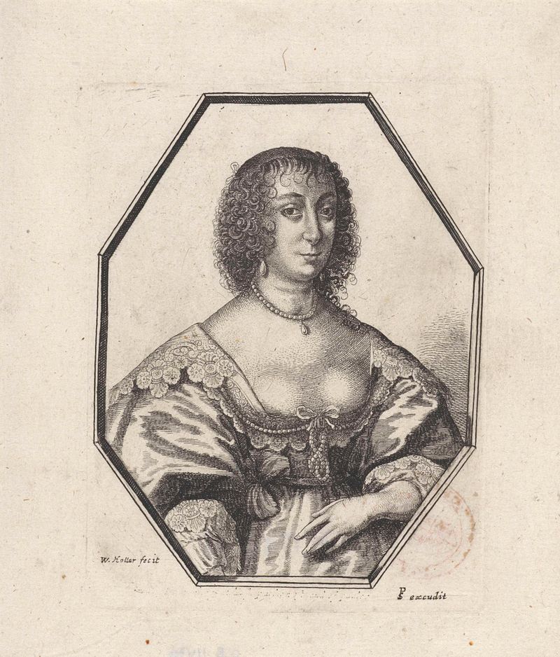 Gravura de Wenceslaus Hollar de uma mulher usando um colar de pérolas