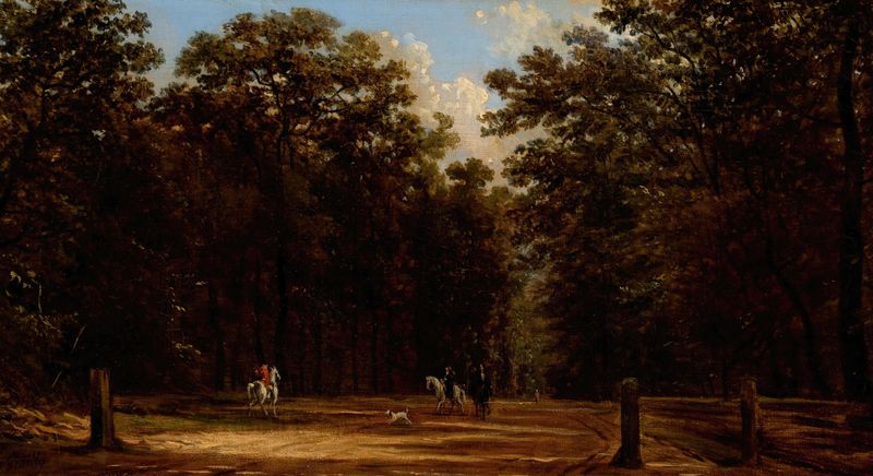Riders in a park, oil on canvas by Victor de Grailly