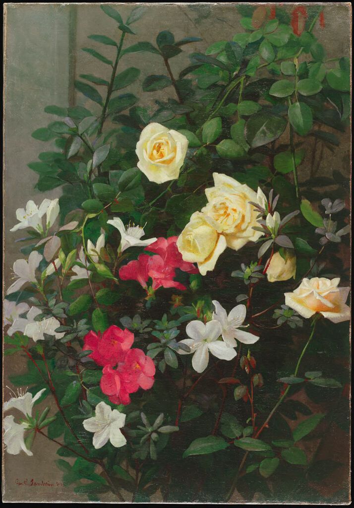 Rosas e azáleas de George Cochran Lambdin, óleo sobre tela