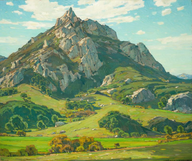Landscape with a stream and greenery by William Wendt, oil painting