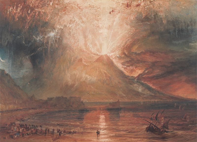 Vesuvius in Eruption, óleo sobre tela de Joseph Mallord William Turner, retratando uma erupção vulcânica.