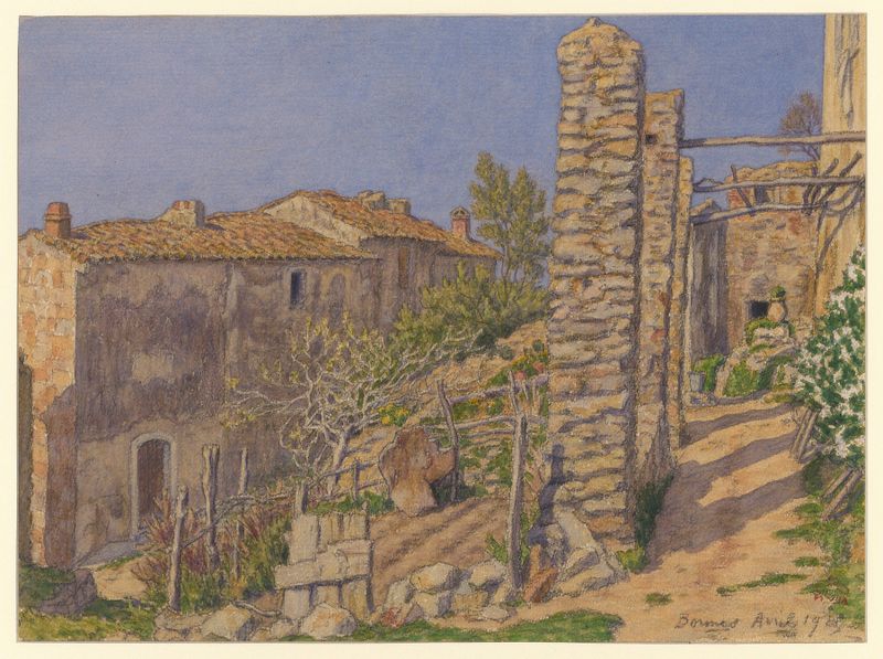 Paisagem de Post-Impressionismo por Henri Rivière, retratando uma vila tranquila ao amanhecer