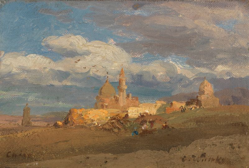 Landscape depicting Kalifengräber in Cairo by Carl Wuttke, oil painting