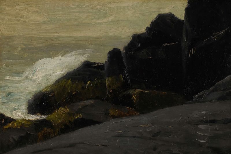 Sea Cliffs by Robert Henri, oil on canvas depicting cliffs and ocean waves.