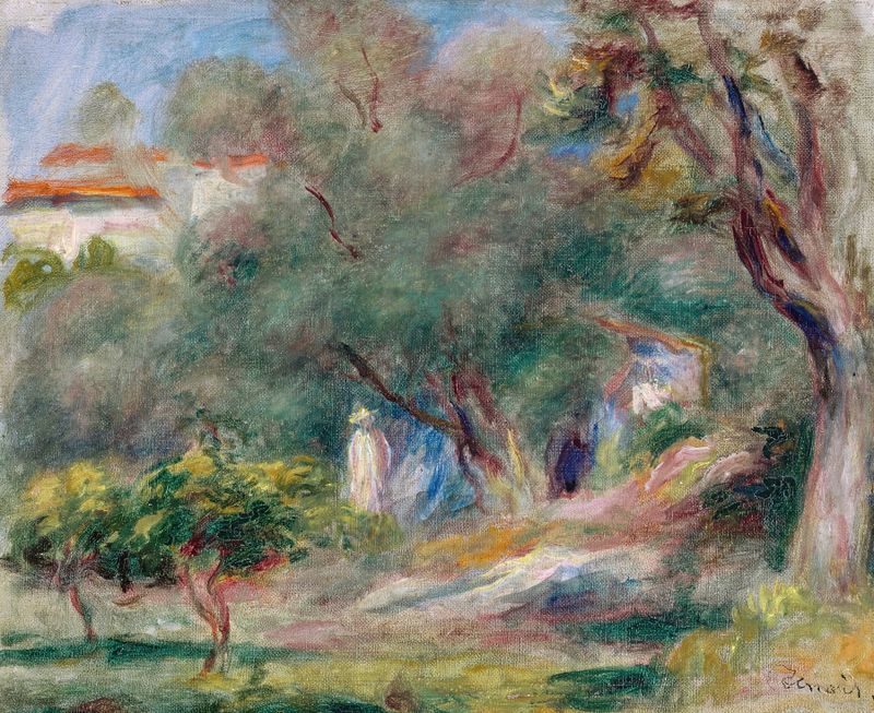 Paysage de Pierre-Auguste Renoir, óleo sobre tela representando um prado tranquilo.