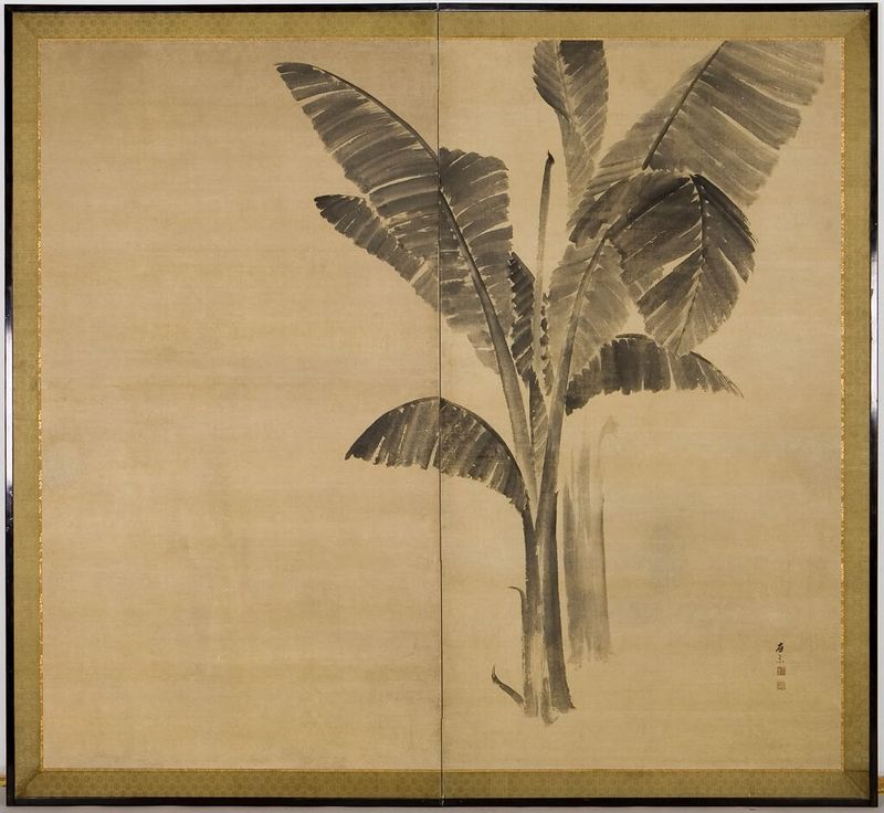 Large banana leaf in ink on paper by Maruyama Ōkyo