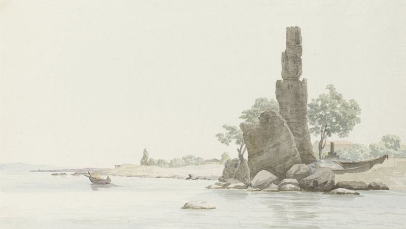 Acuarela de Abraham-Louis-Rodolphe Ducros que representa ruinas y paisaje