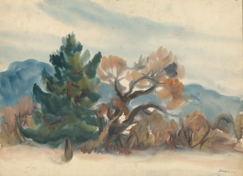 Edge of the Forest in Autumn by Zolo Palugyay, oil painting depicting an autumn forest with colorful leaves.