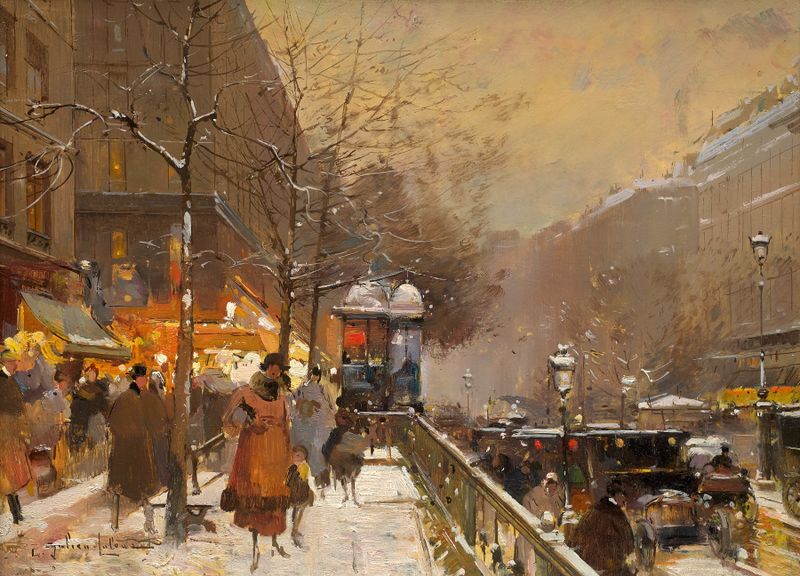 Porte Saint-Martin le soir, Paris, óleo sobre tela de Eugène Galien-Laloue