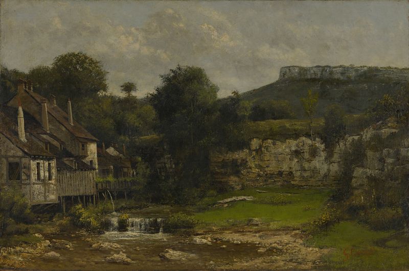 The Mill at the Loue by Cherubino Patà, oil painting depicting a serene landscape with a river.