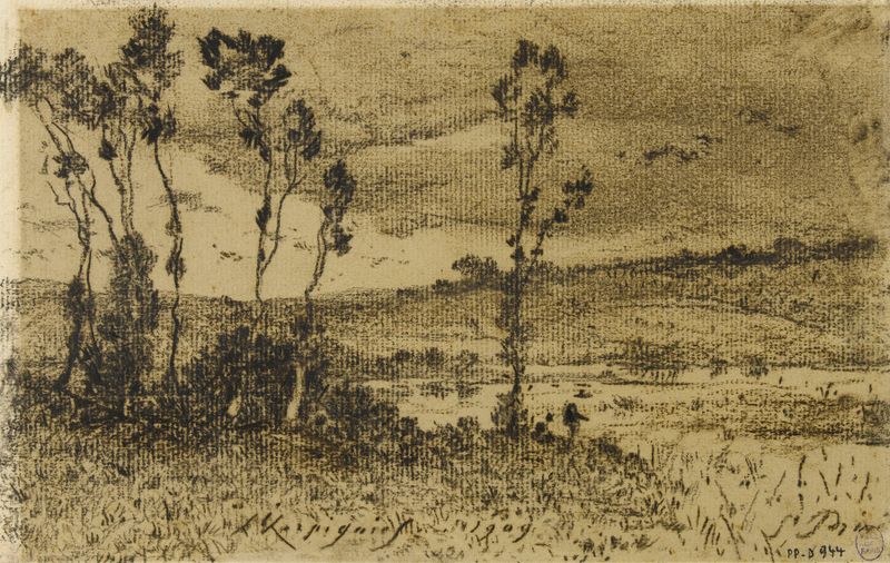 Paysage de Saint-Privé by Henri-Joseph Harpignies, oil painting of a lush forest landscape.