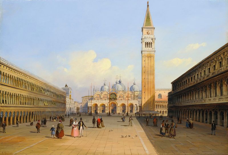 Saint Mark’s Square in Venice, oil on canvas by Carlo Grubacs