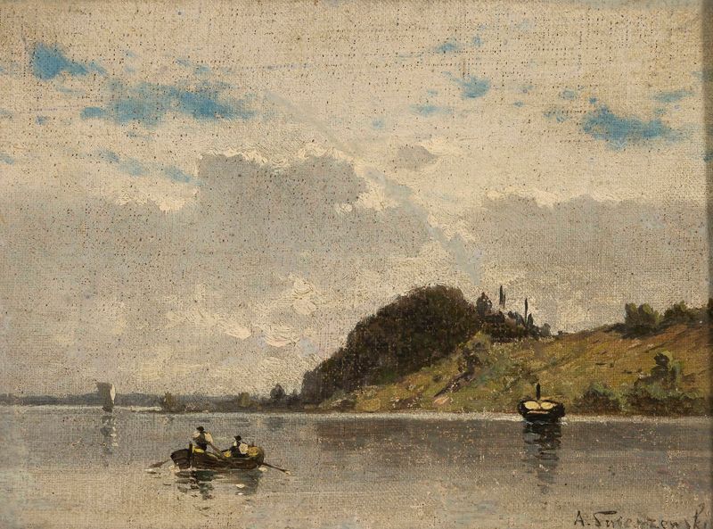 River landscape by Aleksander Swieszewski, medium unknown