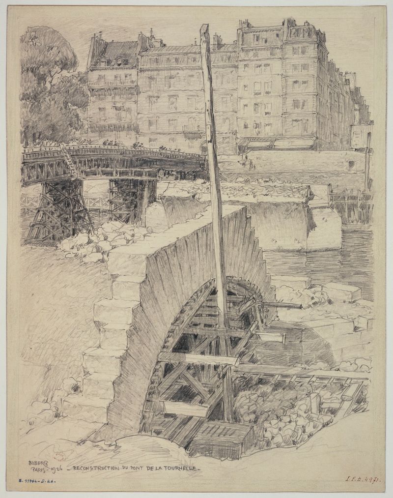 Arquitectura del puente en Reconstruction du pont de la Tournelle de Ferdinand Boberg, medio desconocido