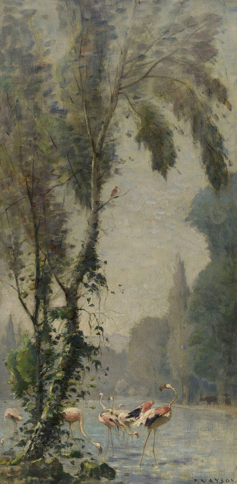 Paisagem com folhagem vibrante e luz do sol, óleo sobre tela de Paul Vayson