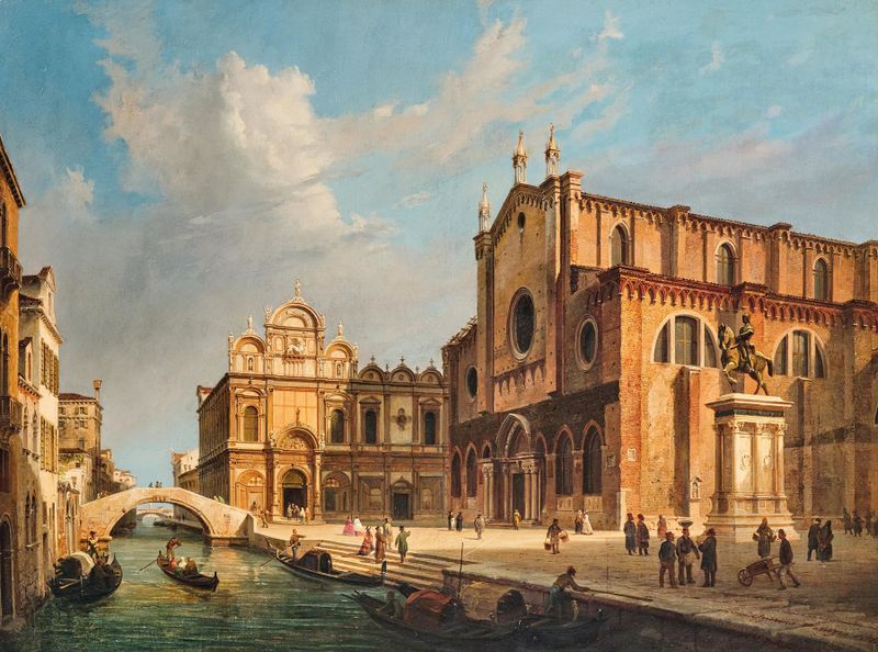 Landscape of Venice featuring the church of Santi Giovanni e Paolo, oil on canvas by Luigi Querena