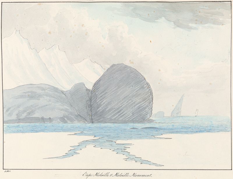 Cape Melville & Melville Monument by Charles Hamilton Smith, watercolor on paper depicting a landscape with a monument.