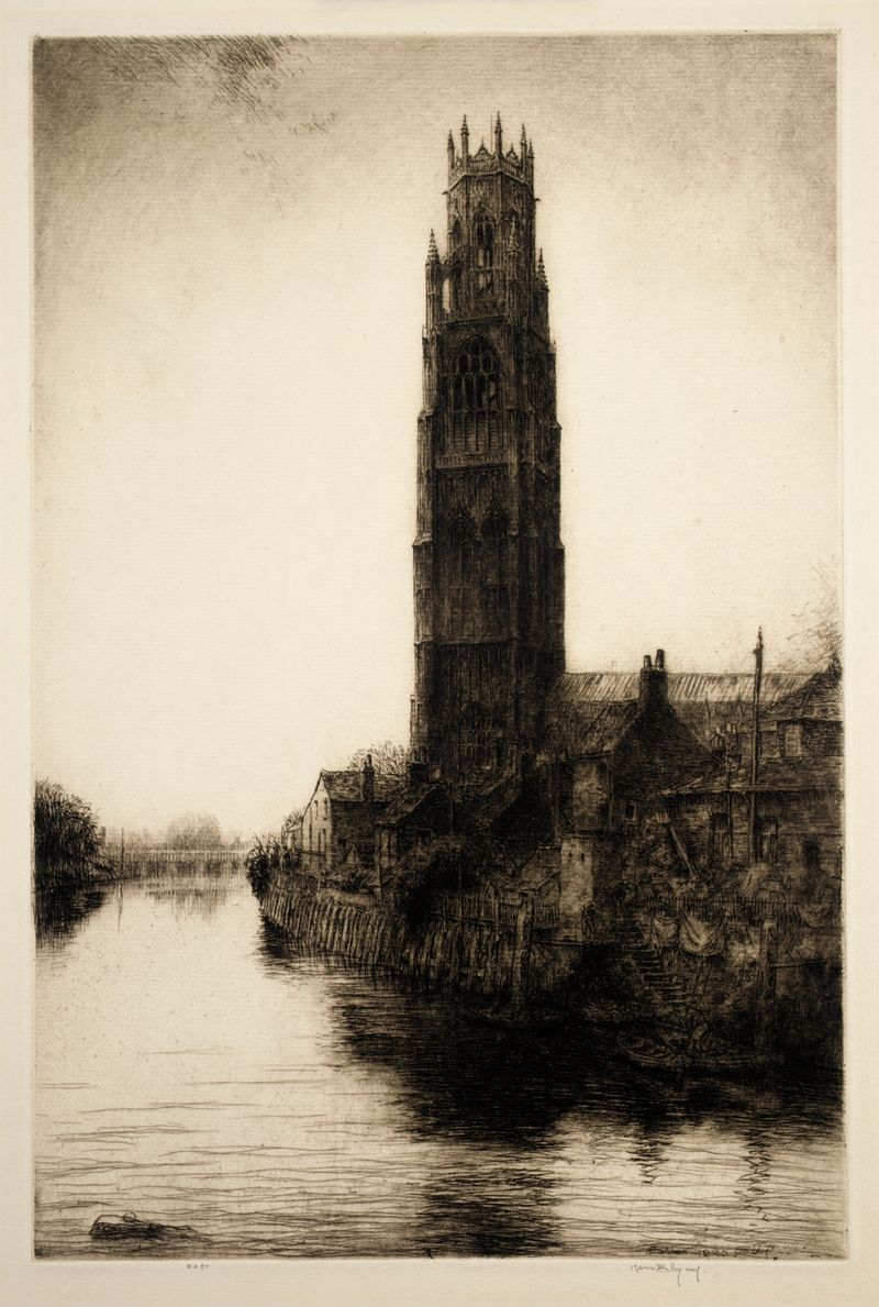 Boston Stump de Kerr Eby, realismo, retratando um toco imponente contra um vasto céu