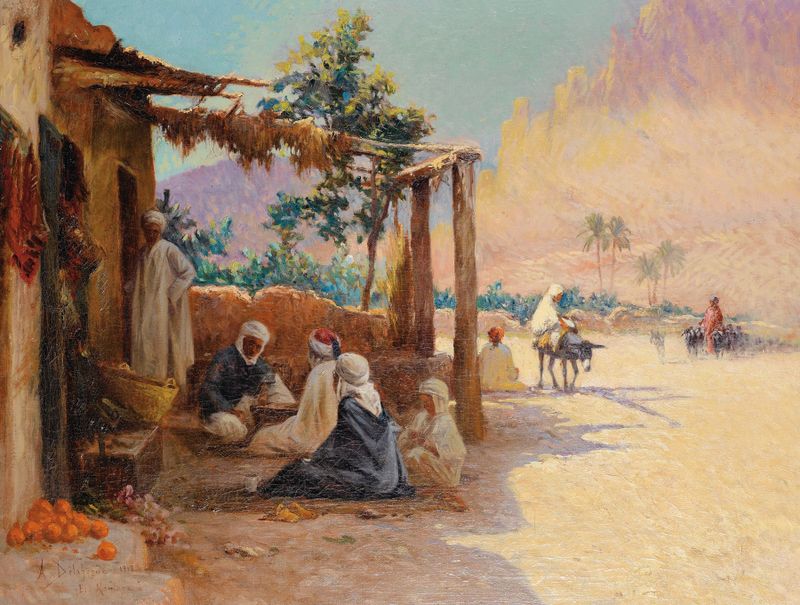 Chess Players in El Kantara by Alexis-Auguste Delahogue, realism artwork