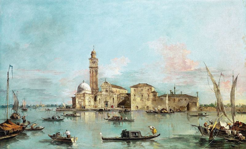 A Ilha de San Michele, óleo sobre tela de Francesco Granacci