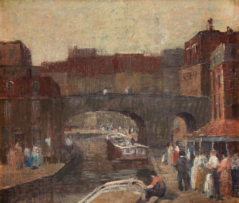 The Old City by Robert Spencer, modernism landscape featuring cobblestones and soft light.