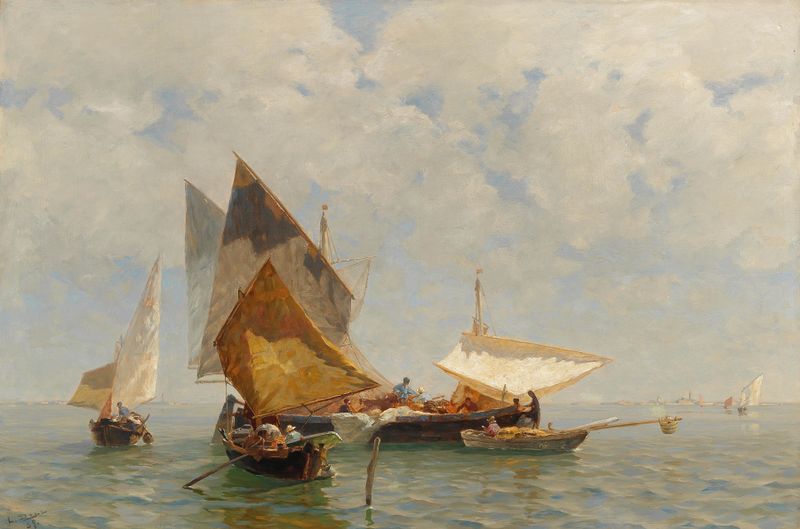 Venice, fisherboat in the lagoon by Ludwig Dill, oil on canvas