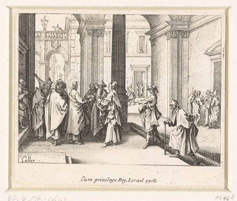 Christus discussieert met de farizeeërs over het betalen van belasting, grabado de Jacques Callot