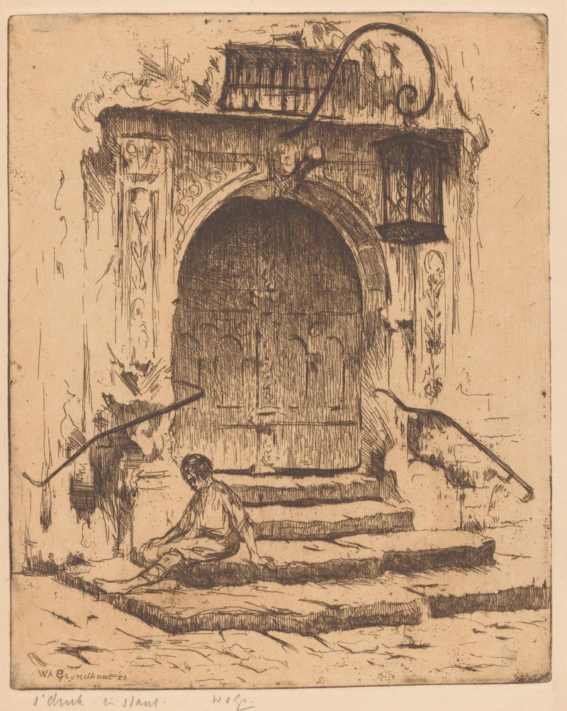 Arquitectura de Poort van het stadhuis en Rothenburg ob der Tauber, óleo de Willem Adrianus Grondhout