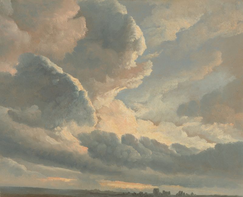 Study of Clouds with a Sunset near Rome by Simon Denis, oil painting depicting clouds and sunset.