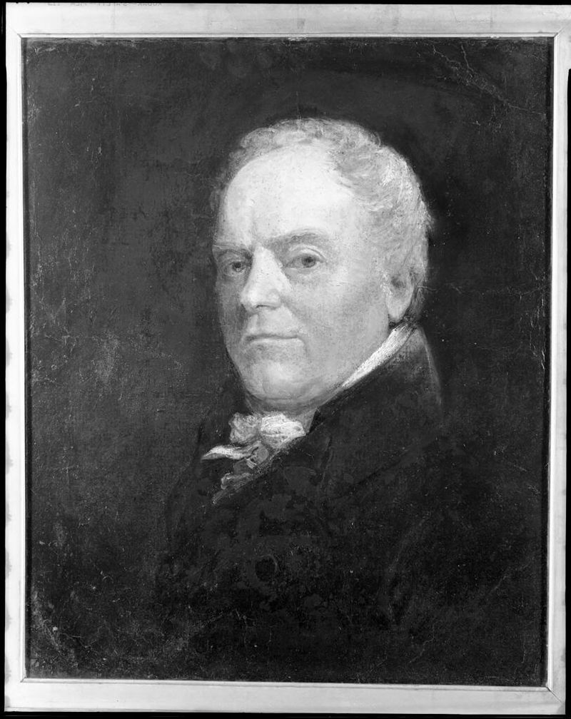 Retrato de um homem, óleo sobre tela de John Jackson, com um olhar marcante e jogo de luz.