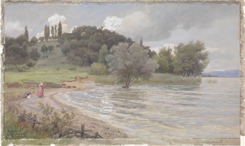 Paisaje de Arenenberg en Ermatingen de Hans Gude, pintura al óleo