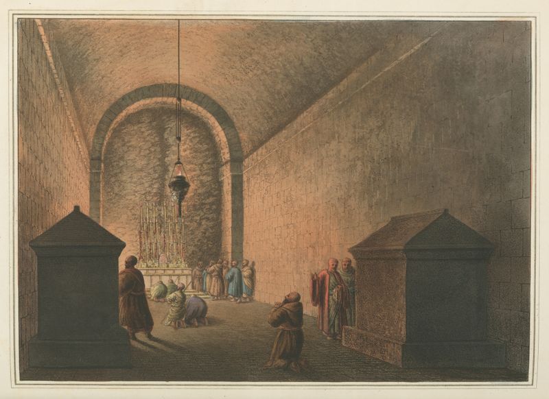 Capilla del Monte Calvario de Luigi Mayer, que representa una capilla ornamentada con tallas intrincadas.