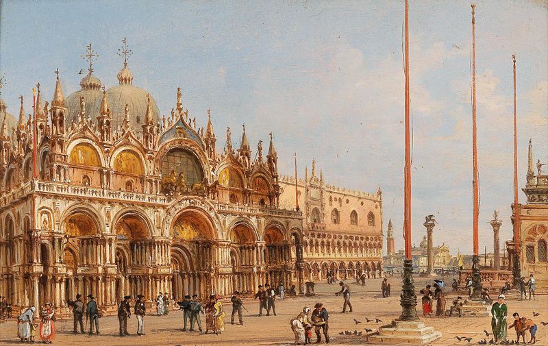 Rococo architecture of St. Mark’s Basilica by Giovanni Grubacs, oil painting