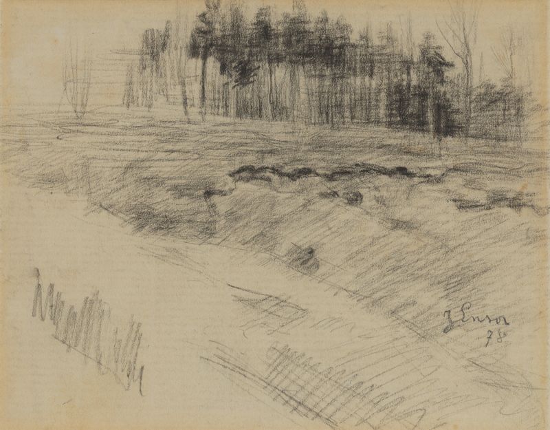 Terreno accidentado con un cielo tormentoso, pintura al óleo de James Ensor