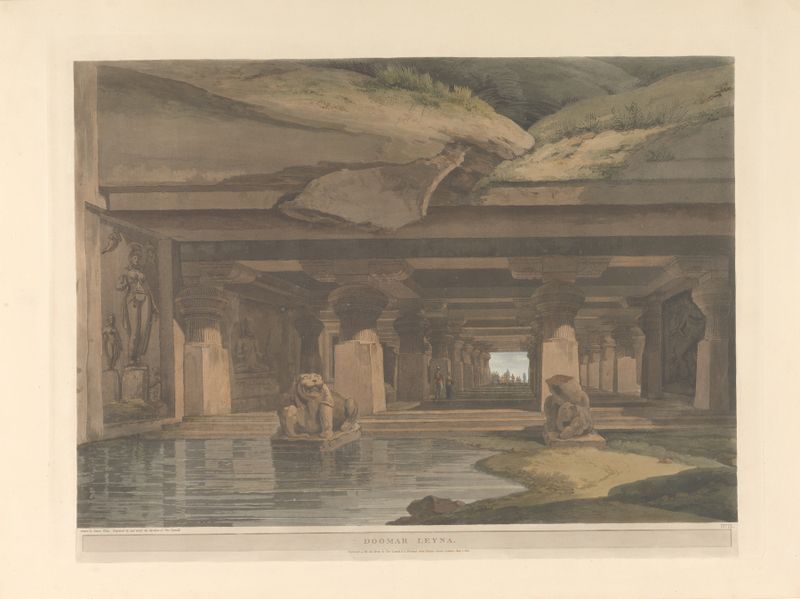 Oriental Scenery Pl. 34 by Thomas Daniell, depicting a tranquil landscape in oil painting
