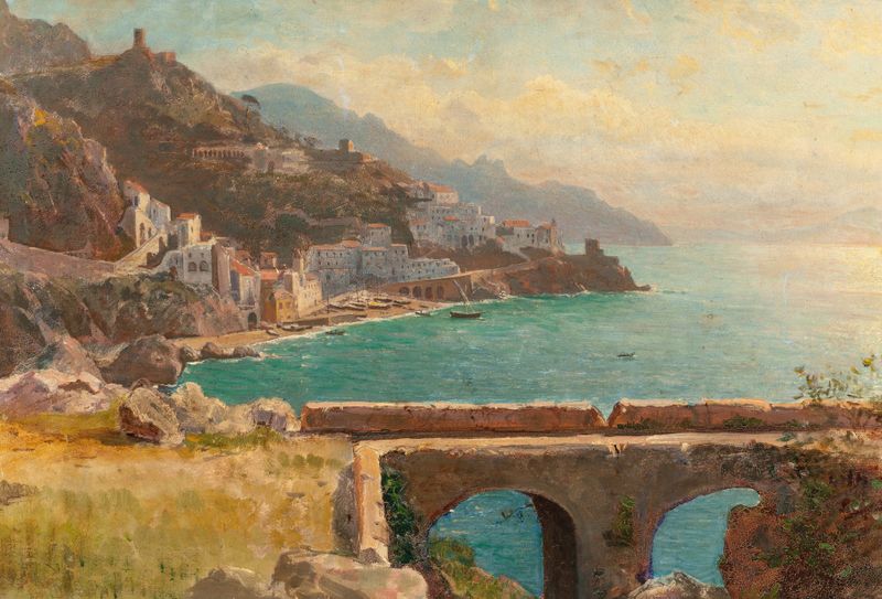 Vista de la Costa de Amalfi, Italia por William Stanley Haseltine, pintura al óleo