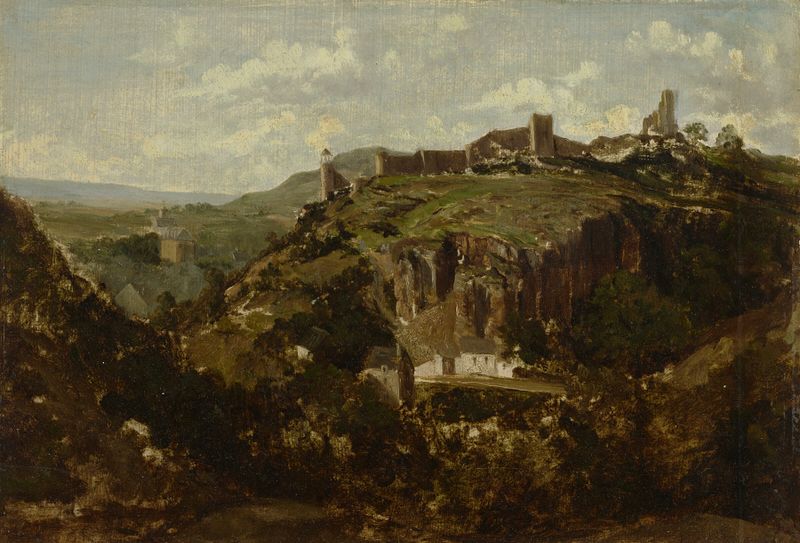 Village d’Auvergne de Théodore Rousseau, óleo sobre tela que retrata uma aldeia e colinas.