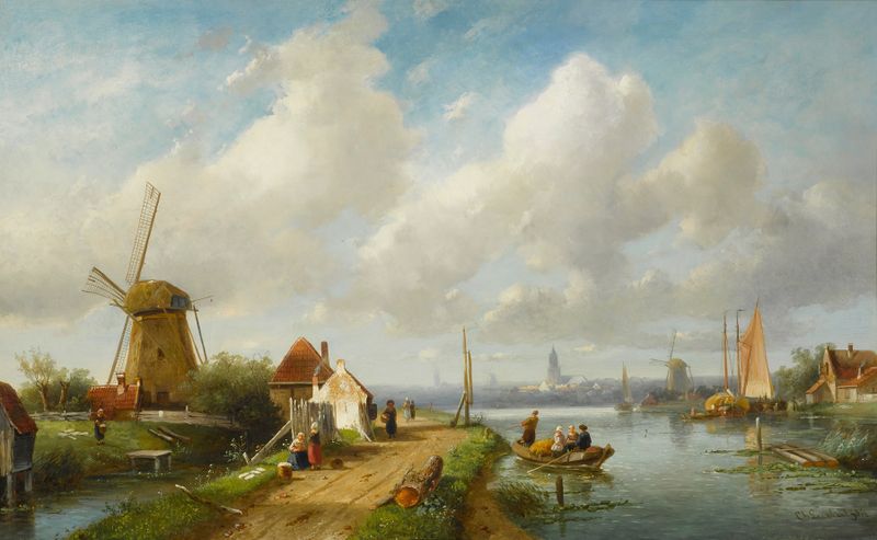 Fishing folk in a Dutch village de Charles Leickert, pintura a óleo