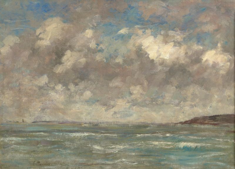 Escena marina del estuario con tonos suaves, óleo de Eugène Boudin