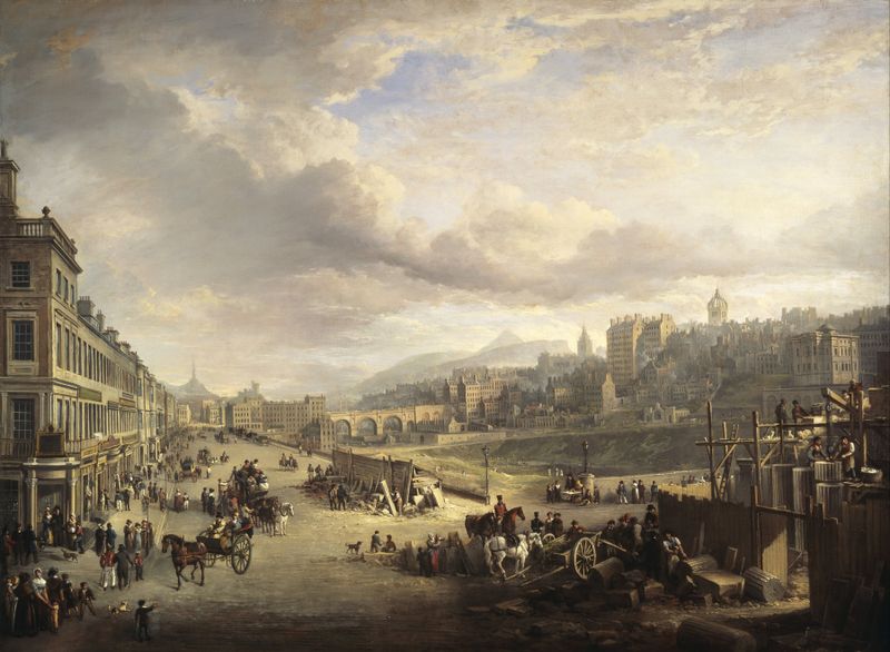 Architecture scene depicting Edinburgh's streets, oil painting by Alexander Nasmyth