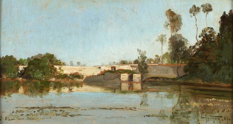 L’étang du Plessis-Picquet, oil on canvas by Paul-Camille Guigou, depicting a tranquil pond with reflections.