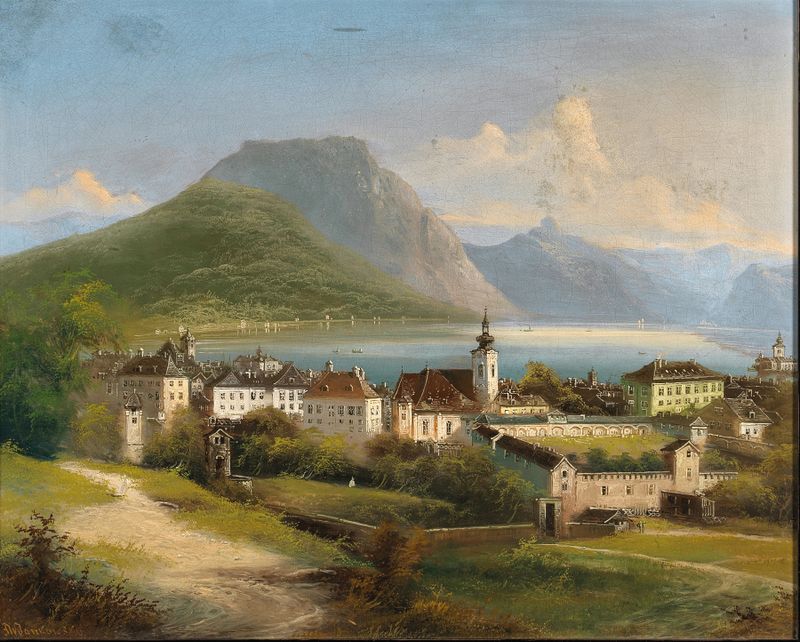 Landscape of Lake Traunsee by Johann Wilhelm Jankowsky, oil painting