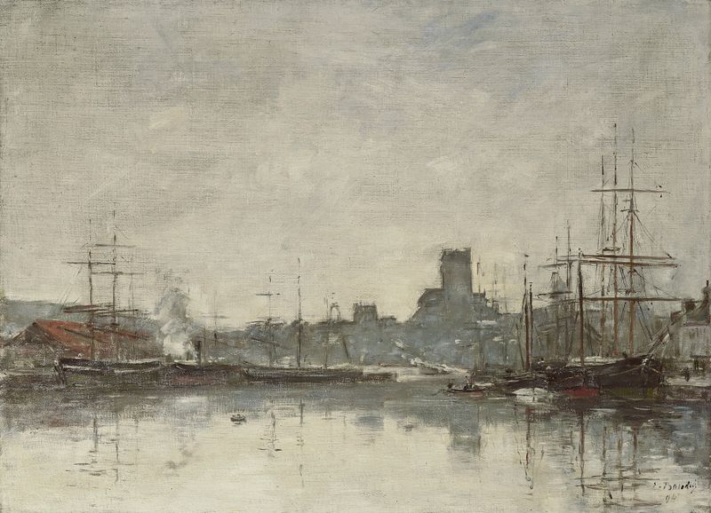 Pintura al óleo de Eugène Boudin que representa un puerto con veleros.