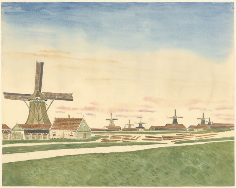 Landscape featuring a windmill against a brooding sky, oil painting by Johannes Nicolaas Eijman