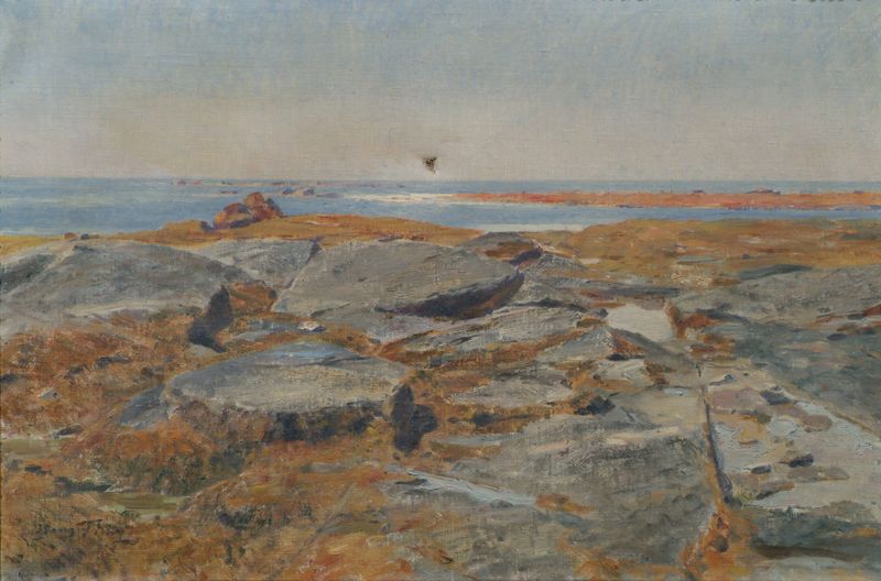 Marine scene with boats and water by Hans Tichy, oil painting