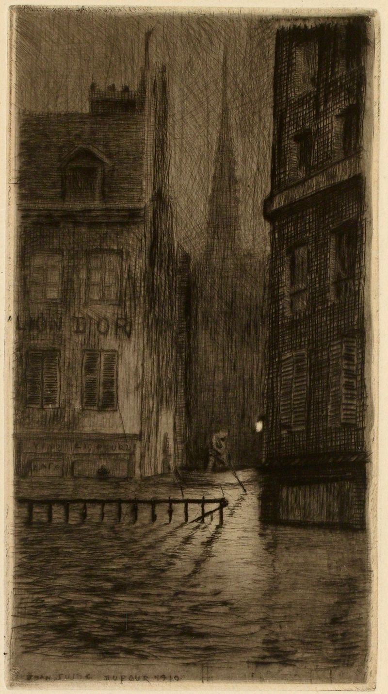 Paisaje de Rue des Chârtres de Jean-Jules Dufour, pintura al óleo
