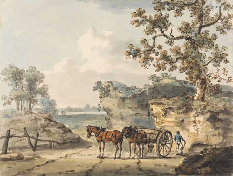 Acuarela de Paul Sandby que representa un arenero con suaves tonos tierra y luz suave.