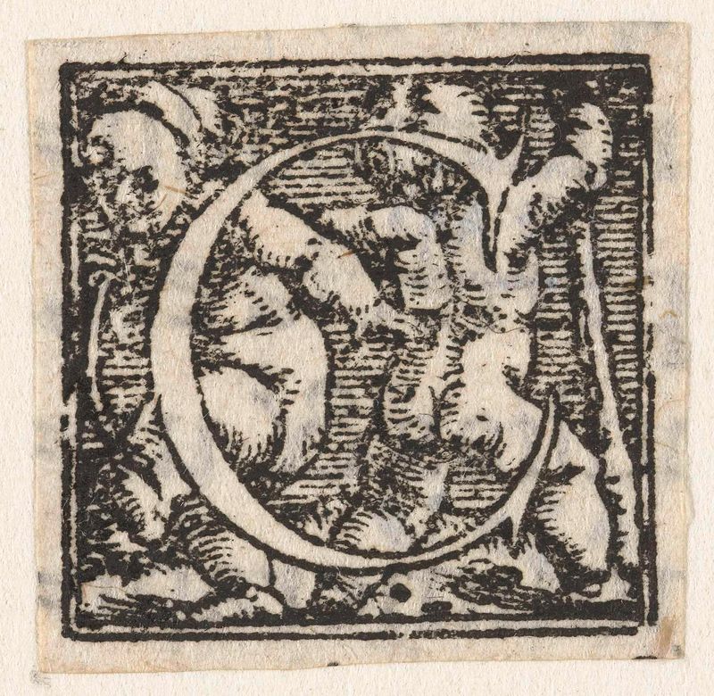 Letter C en twee kinderen met stokken, papel de Hans Holbein, retratando duas crianças com bastões em luz e sombra.